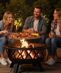 30 Inch Outdoor Fire Pit With Spark Screen And Grill, Portable Wood Burning Patio Heater for outside backyards with people