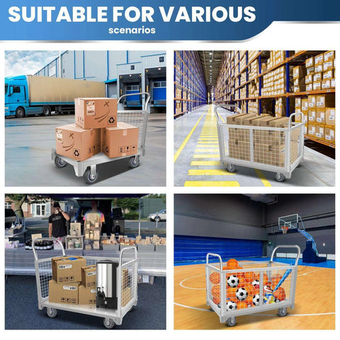 Beefy Heavy Duty Platform Cart With Cage For Industrial Use 3800 Lbs Folding Moving Dolly With 5 Inch Casters in various settings