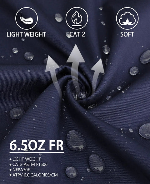 Light Weight Flame Resistant Shirt For Men CAT2 6.5oz Navy Fire Retardant Welding Shirt NFPA2112 Certified Workwear Safety Gear