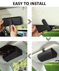 Premium Leather Car Sun Visor Sunglasses Holder, 2 Pack Universal Eyeglass Case With Secure Magnetic Snap, sleek display of installation steps.