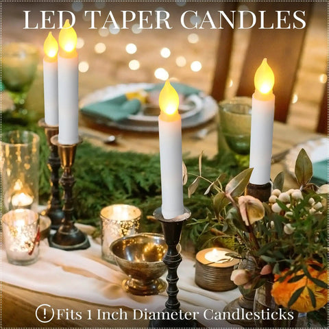 60 Piece Flameless LED Taper Candles Battery Operated With Realistic Flicker Warm White Light For Weddings And Church