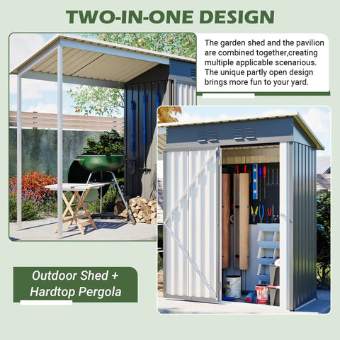 Waterproof 9.6 Ft By 2.3 Ft Storage Shed With Gazebo Porch 2-In-1 Lean-To Tool Storage Garden House Beefy Heavy Duty