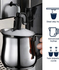 Top Tier 15 Bar Pump Espresso And Cappuccino Machine brews milk foam with advanced frother and steel drip tray.