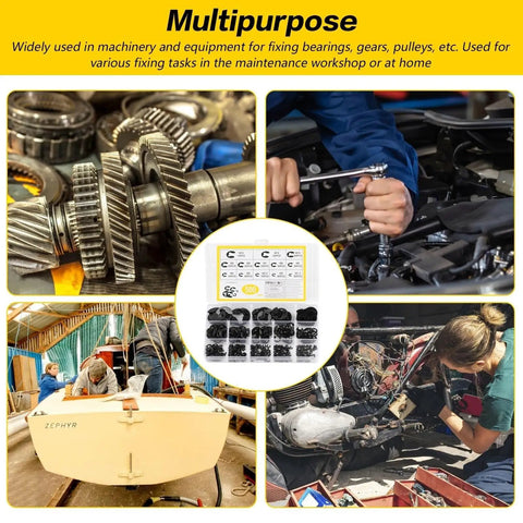 500 Piece Circlips Assortment Kit With E Clips And C Clips External Retaining Rings M1.2 To M15, Snap Opening Rings Set, Carbon Steel Heavy Duty Retaining Ring Kit For Automotive Machinery And DIY Projects. Used for bearings, gears, and shafts.