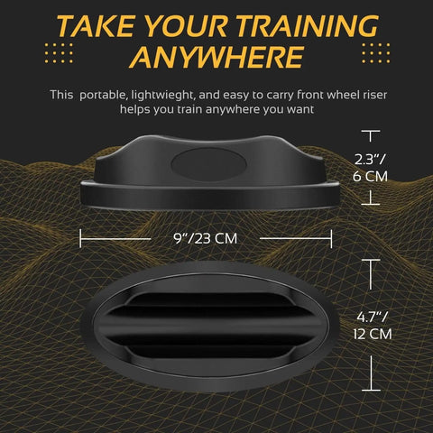 Front Wheel Riser Block for Bike Trainers, Sturdy Molded Plastic Support for Indoor Turbo Training, dimensions 9x4.7x2.3 inches.