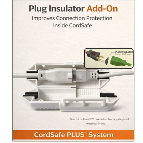 Weatherproof Extension Cord Connection Protector Keeps Plugs Snug And Secure Indoors And Outdoors visible in CordSafe system
