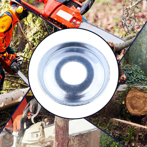 Clutch Washer, E-Clip, And Needle Bearing Kit for Stihl Chainsaws with washer detail and wood cutting background