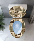 Elongated Resin Toilet Seat for Cabin Bathrooms with nature-themed design, suitable for standard toilets.