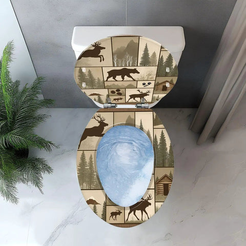 Elongated Resin Toilet Seat for Cabin Bathrooms with nature-themed design, suitable for standard toilets.