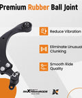 Close-up of front lower control arm in 14 Piece Beefed Up Front Suspension Kit For Hyundai Elantra 2007 2012 With Front Lower Control Arms Lower Ball Joints Front And Rear Sway Bar Links Outer And Inner Tie Rod Boots.