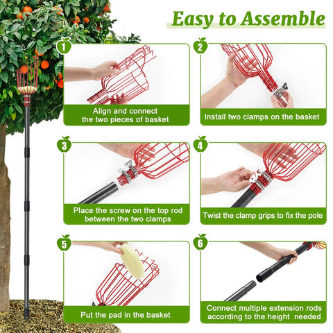 Assembly guide for Long Reach 13 Foot Fruit Picker With Basket And Adjustable Stainless Steel Pole Grabber Tool