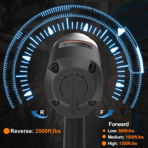 Control settings on Heavy Duty 1/2 Inch Air Impact Wrench With 1500 Ft-Lbs Torque, 8000 RPM, 4.74 Lb Weight, Twin Hammer