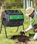 Dual Chamber 43 Gallon Rotating Compost Tumbler With 360 Degree Tumbling, Deep Fins And Aeration Vents in garden