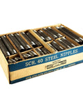 Box of Half Inch Black Steel Pipe Nipples And Fittings Assorted Pack For DIY Home Furniture Decor Sixty Six Piece Set