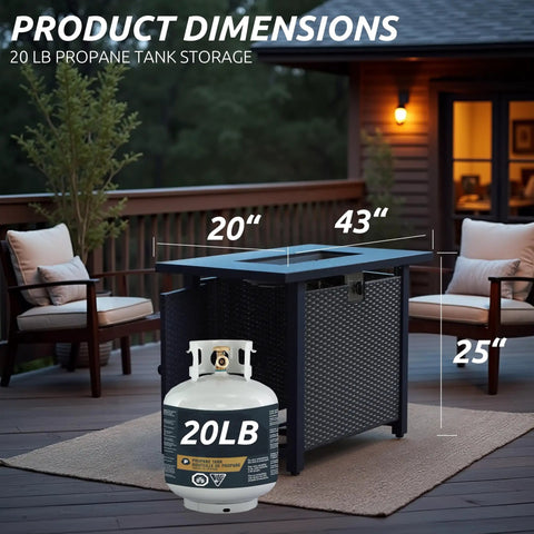 Propane Fire Pit Table 43 Inch Rectangle Outdoor Gas Fire Pit For Patio Balcony And Backyard next to 20 lb propane tank