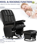 360 Degree Swivel Glider Recliner With Ottoman And Foot Rest Plus 2 Side Pockets For Nursery, tilt rocking, and mother resting with child