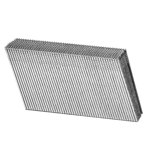 Sixteen Gauge Two Inch Angled Finish Nails Twenty Degree Offset Two Thousand Count Galvanized Steel fastener strips for carpentry.