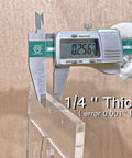 Caliper measuring thickness of oval inlay router template set for woodworking, 4 pcs elliptical jig templates with 4 inch ruler, pro grade decorative inlays for DIY wood projects, easy to use oval inlay templates, perfect for custom inlaid accents showing 1/4 inch thickness with error of 0.001 inch.