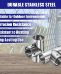 Six Piece 1 Inch Tee Pipe Connectors Set For DIY Shelves And Garden Supports, Stainless Steel, 3 Way Corner Fittings