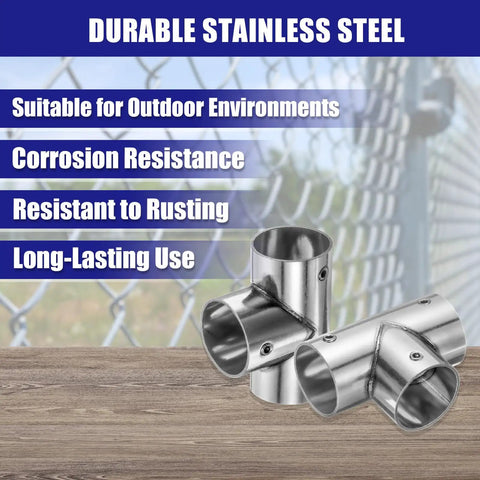 Six Piece 1 Inch Tee Pipe Connectors Set For DIY Shelves And Garden Supports, Stainless Steel, 3 Way Corner Fittings