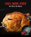Roasted chicken with 600 Foot Range Bluetooth Wireless Meat Thermometer With Upgraded Ultra Thin Probe for rotisserie cooking.