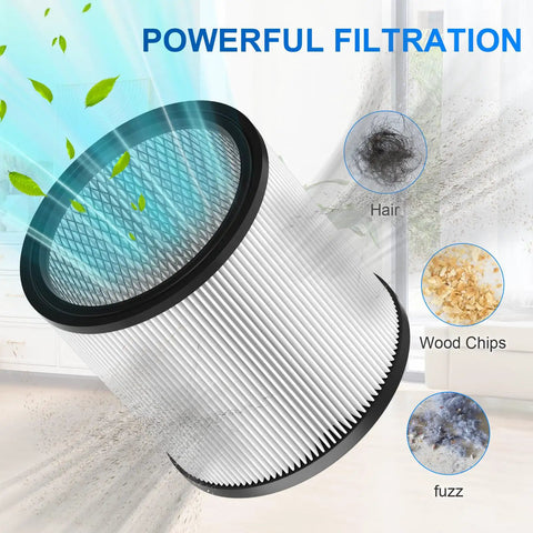 Powerful filtration of 2 Pack Cartridge Filter Replacement For 6-16 Gallon Wet Dry Vacs Fits DXV06P Through DXV16P Shop Vacs