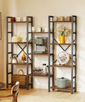 Super Solid Four Tier Bookshelf With Eleven Open Shelves And Hella Spacious Rustic Brown Frame displaying kitchenware and decor, perfect for living room.