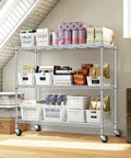 45 Inch Wide 3 Tier Metal Shelving On Wheels Built Tough Beefy Heavy Duty Steel Storage Rack With 450 Lbs Capacity Perfect For Kitchen Garage And Laundry Rust Resistant Mobile Storage Cart, chrome pantry shelving with baskets
