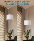 Adjustable Plug In Pendant Light With Beige Linen Shade, 15 Ft Clear Cord, On Off Switch, Hanging Light Fixture, Living Room