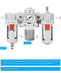 One Half Inch NPT Air Filter Regulator Lubricator All In One FRL Combo with water oil trap, gauge, and semi auto drain