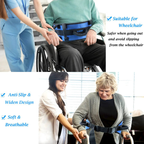 Padded Gait Belt With Seven Grips For Seniors on wheelchair and walking assistance, non slip with easy grip handles.