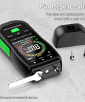 Digital Wood Moisture Meter With Pin Probes for firewood, drywall, and lumber, showing display and replaceable pins, depth 12 mm.