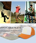 Orange and white baseball cap with "Cool Kids Club" text, ideal for leisure, sports, camping, and travel activities.