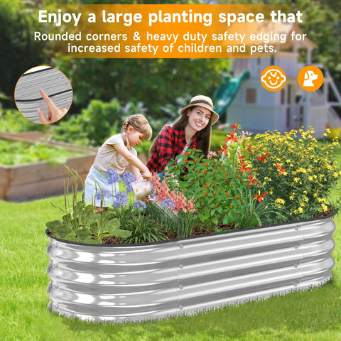 Heavy Duty Galvanized Raised Garden Bed For Outdoors Oval 8 By 4 By 1 Foot Planter Box For Veggies And Flowers Built To Last Metal Garden Bed Easy To Install Silver