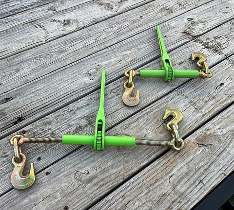 Towline Tough 8 Pack Hi Vis Green Ratchet Chain Binders With Grab Hooks For Daily Flatbed Haulin And Truck Trailer Tie Downs Bringing Easy Nine Two Zero Lb Grunt Work