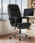 Ergonomic Office Chair With Footrest For All Day Comfort High Back Leather Desk Chair With 90 To 135 Degree Recline 360 Degree Swivel