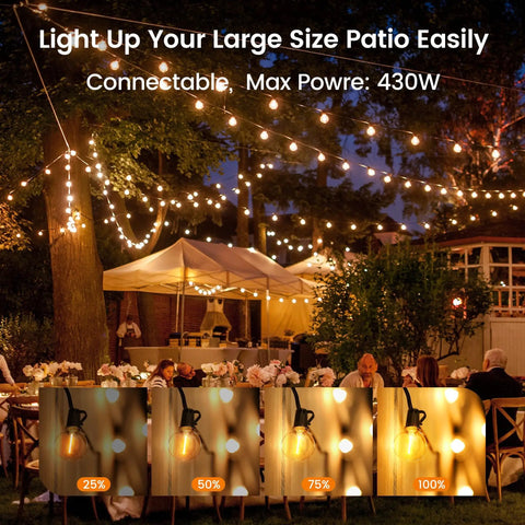 Outdoor String Lights 110Ft Dimmable Patio Lights With 58 Shatterproof 2200K LED G40 Bulbs Plus 2 Spare Bulbs Waterproof IP45 Weatherproof For Backyard Cafe Porch Deck Vibes UL Listed Edison Style Warm White Lights