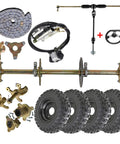 All In One Go Kart Chassis Kit With 32 Inch Rear Live Axle And Front Steering Assembly, Four 6 Inch Wheels, 428 Sprocket And Brake