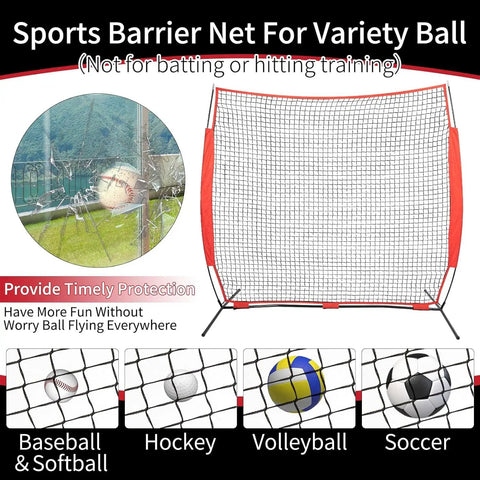 7x7ft Ball Backstop Net with 4 Ground Spikes and 2 Sandbags, sports barrier for lacrosse, baseball, softball, hockey training