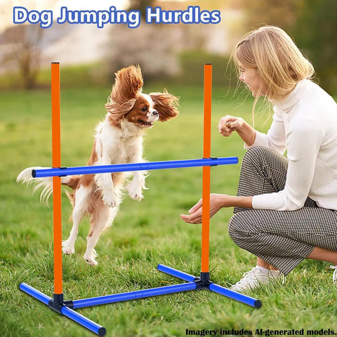 Dog jumping over hurdle from 6 Piece Dog Agility Jumps And Hurdles Set With Adjustable Heights Portable Storage Bag
