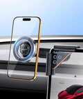 Magnetic Phone Mount For Tesla Models 3 Y S X With Screen Side Vacuum Base And Extendable Arm No Glue Strong Magnet No Obstructed View Works With MagSafe IPhone 17 To 12 And Most Android Devices installed on Tesla screen