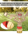 Heavy Duty Impact Sprinkler Set 2 Pack For Lawn And Garden Irrigation No Fuss Three Quarter Inch Male Thread Sprinkler Heads 25mm With Far Reach Coverage Easy Install For Farm Yard And Agricultural Use, close view showing brass and red components