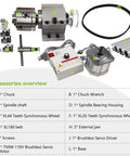 Image displaying components of the Beefy Lathe Chuck Spindle Assembly Kit With 3 Jaw Chuck And 750W 110V Brushless Servo Motor Speed Controller.
