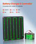 Go-To 20W 12V Solar Panel Battery Charger And Trickle Maintainer with Smart Controller charging a battery with connections.
