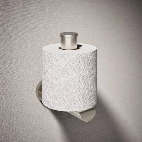 Avid Vertical Toilet Paper Holder in Brushed Nickel Finish No Fuss Quick Change Sleek Modern Bathroom Accessory Wall Mounted