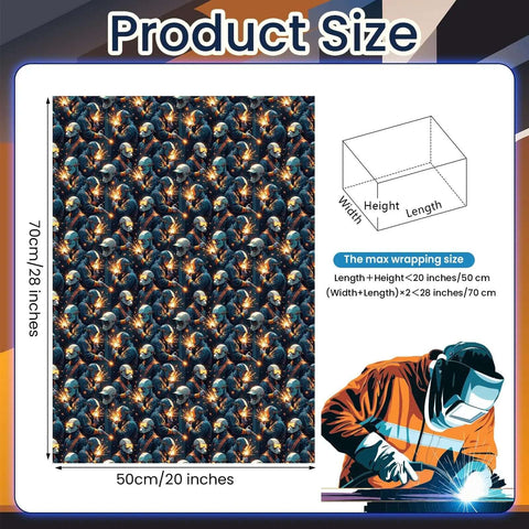 Welder Gift Wrap Bundle With 12 Sheets Welding Themed Paper Featuring Helmet And Tools Designs Ideal For Welders, 20 By 28 Inches