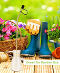 Diatomaceous Earth Bulb Duster With Long Copper Tube Garden Sprayer for organic gardening, shown with garden tools and flowers.