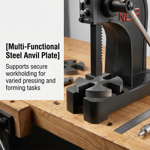 3 Ton Manual Arbor Press Built Like A Tank Heavy Duty Desktop Hand Press With Robust Cast Iron Construction And 12 Inch Work Height For No Sweat Stamping Bending And Precision Forming Operations, featuring a multi-functional steel anvil plate.