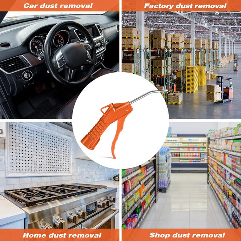 Heavy Duty 2 Pack Air Blow Gun Set With Ergonomic Pistol Grip And Solid Iron Barrel Reliable Compressor Nozzle For Daily Grind Cleanups Dust Blasting And Mechanic Detailing In Bright Orange used for cleaning car, factory, home, and shop dust.