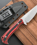 Fixed Blade Knife With VG10 Steel, Two Tone G10 Handle, Full Tang, And Sheath For Outdoor Camping And Hunting displayed on wood surface